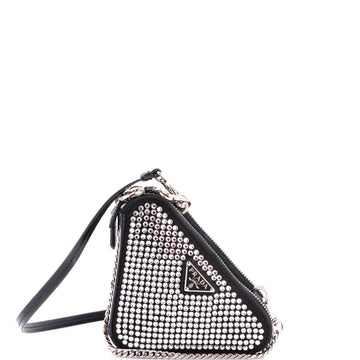 Prada Triangle Double Pouch Crossbody Crystal Embellished Satin Mini