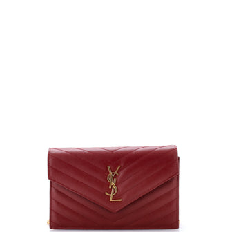 Saint Laurent Classic Monogram Wallet on Chain Matelasse Chevron Leather Small