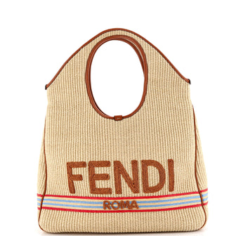 Fendi Logo Hobo Embroidered Raffia Large