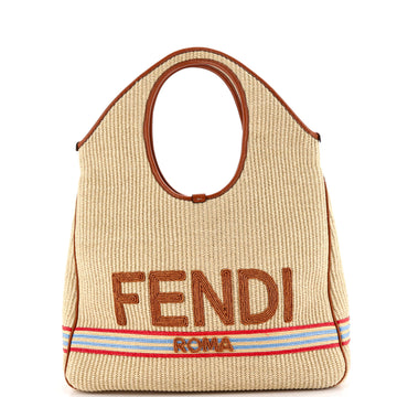 Fendi Logo Hobo Embroidered Raffia Large