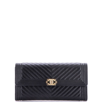 Chanel Boy Flap Wallet Chevron Caviar Long