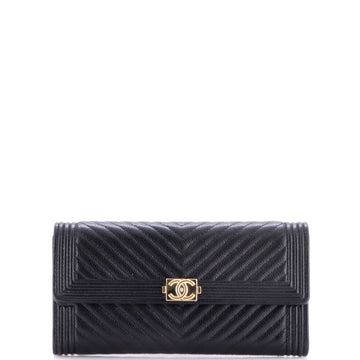 Chanel Boy Flap Wallet Chevron Caviar Long