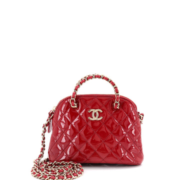 Chanel CC Dome Zip Crossbody Bag Quilted Patent Mini