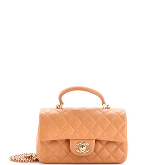 Chanel Classic Single Flap Top Handle Bag Quilted Lambskin Mini