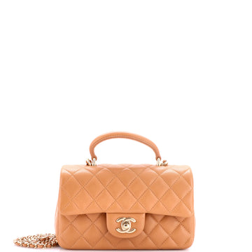 Chanel Classic Single Flap Top Handle Bag Quilted Lambskin Mini
