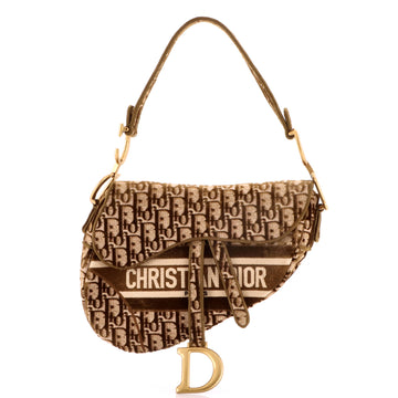 Christian Dior Saddle Handbag Logo Embroidered Oblique Velvet Medium