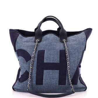 Chanel Deauville Logo Shopping Tote Printed Raffia Large
