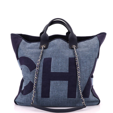Chanel Deauville Logo Shopping Tote Printed Raffia Large
