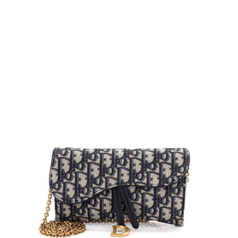 Christian Dior Saddle Chain Wallet Oblique Canvas