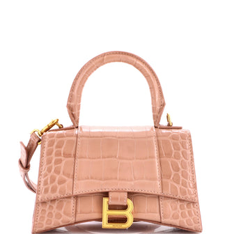Balenciaga Hourglass Top Handle Bag Crocodile Embossed Leather XS