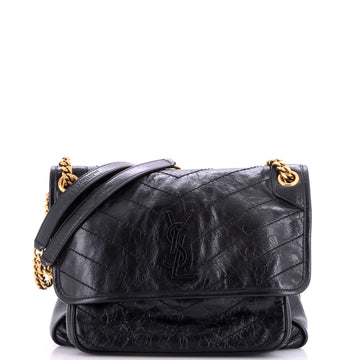 Saint Laurent Niki Chain Flap Bag Matelasse Chevron Leather Medium