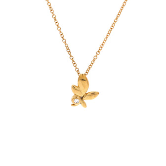 Tiffany & Co. Paloma Picasso Olive Leaf Pendant Necklace 18K Yellow Gold with Diamond Mini