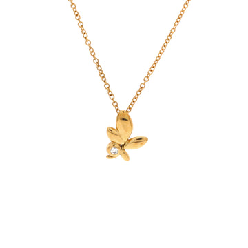 Tiffany & Co. Paloma Picasso Olive Leaf Pendant Necklace 18K Yellow Gold with Diamond Mini