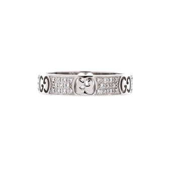 Gucci Icon Band Ring 18K White Gold with Pave Diamonds 4mm
