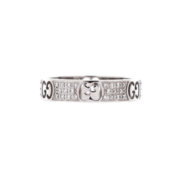 Gucci Icon Band Ring 18K White Gold with Pave Diamonds 4mm