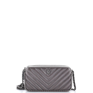 Chanel Double Zip Clutch with Chain Chevron Lambskin with Studded Detail