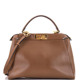 Fendi Peekaboo Iconic Bag Leather with Pequin Canvas Interior Regular