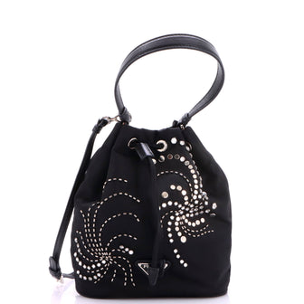 Prada Top Handle Bucket Bag Bead Embellished Re-Nylon Mini