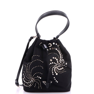 Prada Top Handle Bucket Bag Bead Embellished Re-Nylon Mini
