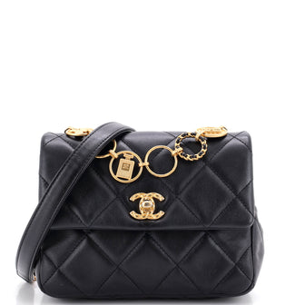Chanel CC Charm Chain Strap Flap Shoulder Bag Quilted Lambskin Mini