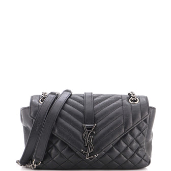 Saint Laurent Classic Monogram Slouchy Envelope Satchel Mixed Matelasse Leather Medium