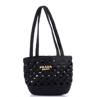 Prada Triangle Logo Tote Raffia Crochet Mini