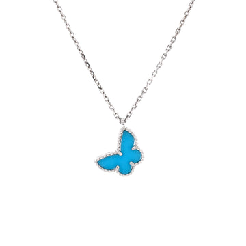 Van Cleef & Arpels Sweet Alhambra Butterfly Pendant Necklace 18K White Gold with Turquoise