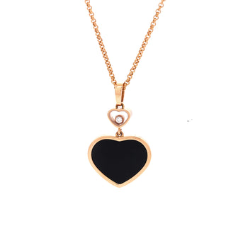 Chopard Happy Hearts Pendant Necklace 18K Rose Gold with Onyx and 1 Floating Diamond