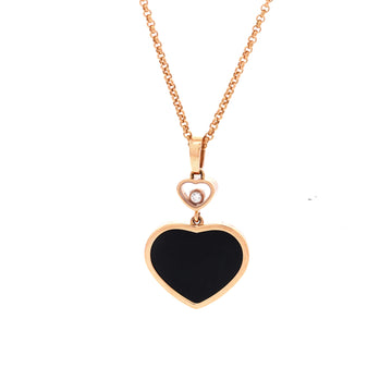 Chopard Happy Hearts Pendant Necklace 18K Rose Gold with Onyx and 1 Floating Diamond