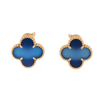 Van Cleef & Arpels Vintage Alhambra Earrings 18K Yellow Gold and Blue Agate
