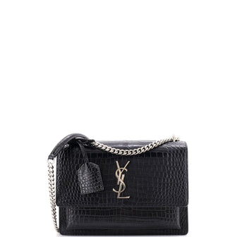 Saint Laurent Sunset Crossbody Bag Crocodile Embossed Leather Medium