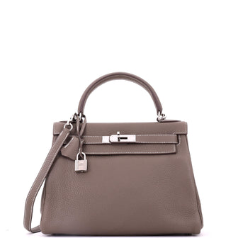 Hermes Kelly Handbag Grey Clemence with Palladium Hardware 28