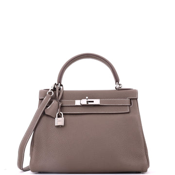 Hermes Kelly Handbag Grey Clemence with Palladium Hardware 28