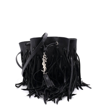 Saint Laurent Fringe Monogram Bourse Bucket Bag Leather Mini