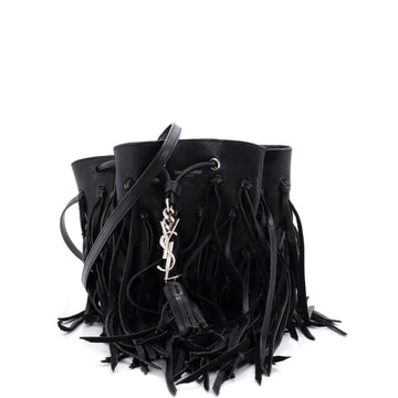 Saint Laurent Fringe Monogram Bourse Bucket Bag Leather Mini