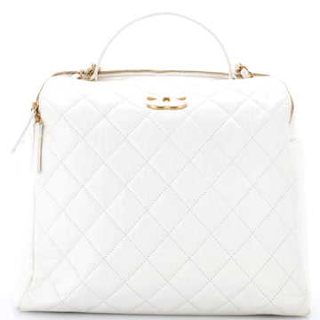 Chanel CC Double Zip Top Handle Bowler Bag Quilted Aged Calfskin Large