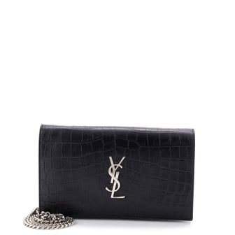 Saint Laurent Classic Monogram Clutch Crocodile Embossed Leather Large