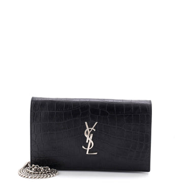 Saint Laurent Classic Monogram Clutch Crocodile Embossed Leather Large