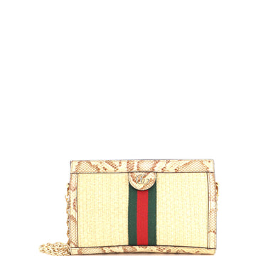 Gucci Ophidia Chain Shoulder Bag Raffia with Snakeskin Small