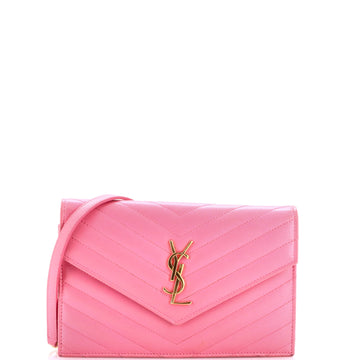 Saint Laurent Classic Monogram Wallet on Chain Matelasse Chevron Leather Small