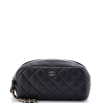 Chanel Double Zip Toiletry Pouch Quilted Caviar