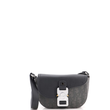 Christian Dior Saddle Buckle Flap Messenger Bag Oblique Canvas and Leather Mini