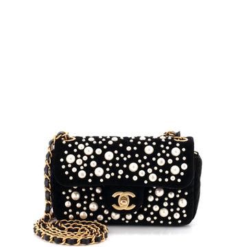 Chanel CC Chain Flap Quilted Velvet with Faux Pearls Mini