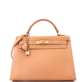 Hermes Kelly Handbag Natural Courchevel with Gold Hardware 32