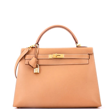 Hermes Kelly Handbag Natural Courchevel with Gold Hardware 32