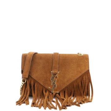 Saint Laurent Classic Monogram Fringe Crossbody Bag Suede Small