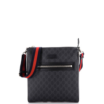 Gucci Web Strap Front Zip Messenger Bag GG Coated Canvas Medium