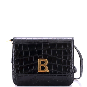 Balenciaga B. Dot Flap Bag Crocodile Embossed Leather Small