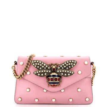 Gucci Broadway Pearly Bee Shoulder Bag Embellished Leather Mini