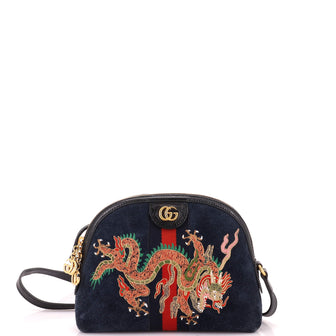 Gucci Ophidia Dome Shoulder Bag Embroidered Suede Small